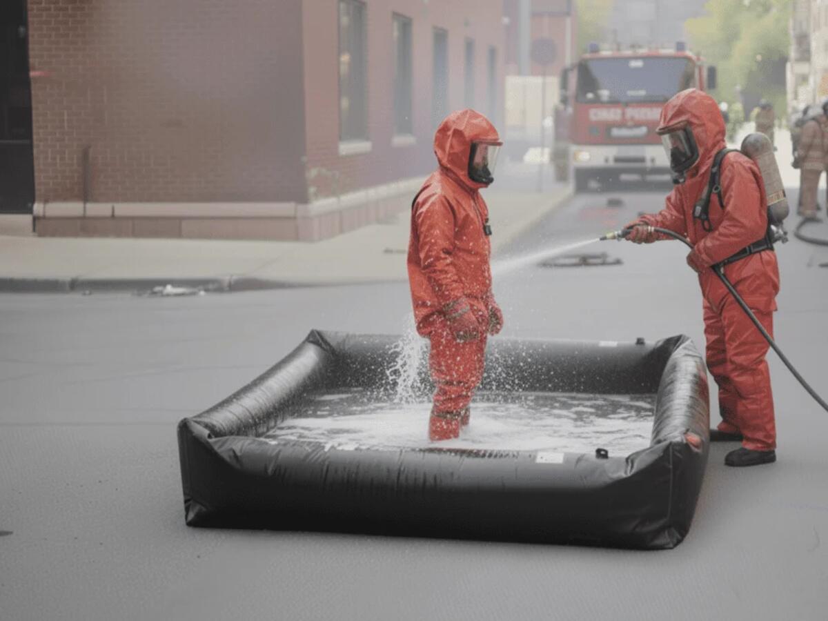 Decontaminatie van personen op een EXFLO mat